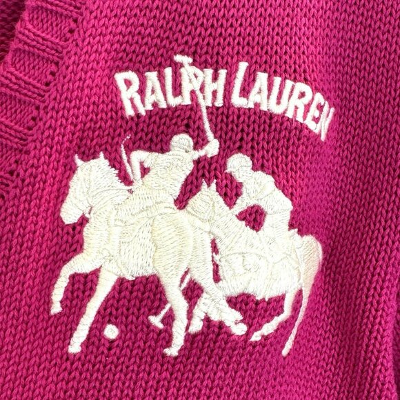 Ralph Lauren Sport Sweater Womens Size XS Pink V-Neck Knit Polo Horse Cotton - Picture 3 of 4